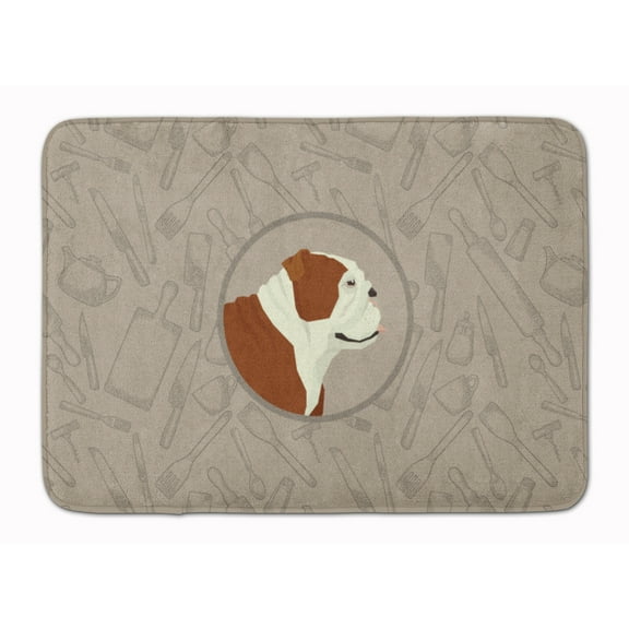 English Bulldog In the Kitchen Machine Washable Memory Foam Mat