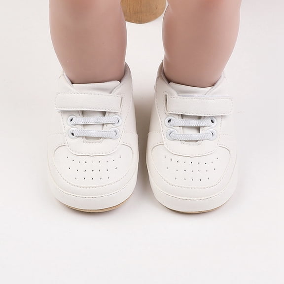 RTKFRFLM Baby Boys First Walker Shoes Indoor Soft Rubber Sole Pre-Walker Flats White 11