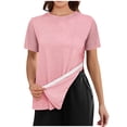 thumbnail image 3 of Amzcrzy Womens Tops Solid Color Round Neck Adaptive Tops Short Sleeve Side Button Tops, 3 of 5