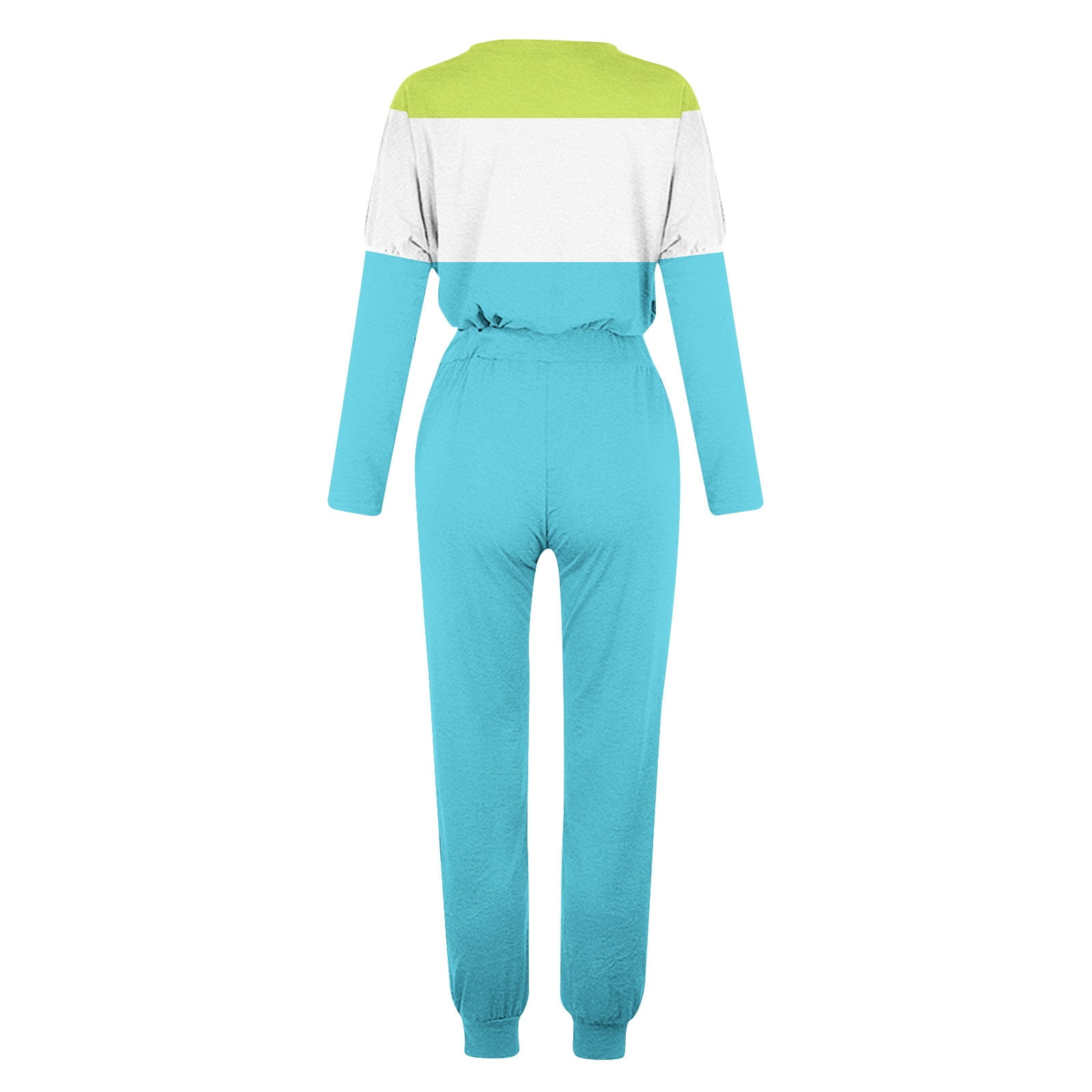 YUGYXL Women's 2 Piece Outfit Colorblock Lightweight Long Sleeve Tee Top and Jogger Pants Sets Casual Sweatsuit Tracksuit Light Blue S