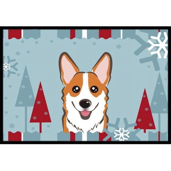 Winter Holiday Red Corgi Indoor & Outdoor Mat, 18 x 27 in.