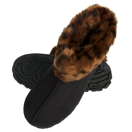 

Jessica Simpson Womens Microsuede Bootie Slippers with Indoor/Outdoor Sole (Size Small (6-7) Leopard)