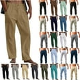 thumbnail image 1 of QATAINLAV Summer Linen Beach Pants for Men Casual Drawstring Breathable Trousers Basic Solid Color Loose Fit Elastic Waist Pants with Pockets Lightning Sales Today White XL, 1 of 5