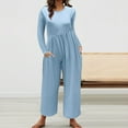 thumbnail image 2 of AJTQTH Rompers for Women Casual Plus Size Loose Fit Overalls Jumpsuit Long Sleevde Crewneck Playsuit Zippers Wide-Leg Full Lengthh Light Blue S, 2 of 6