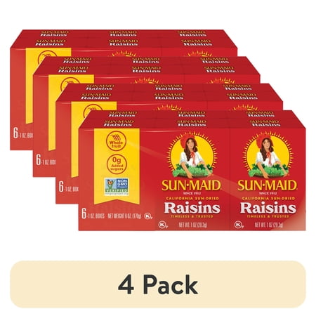 (4 pack) Sun-Maid California Sun-Dried Raisins, 1 oz Snack Boxes, 6 Count