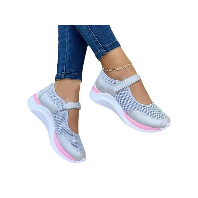 MAWCLOS Espadrilles Décontractées pour Femmes à Bride à la Cheville, Plates, Bout Rond, Chaussures de Marche Légères, Plateforme, Soins Infirmiers, Espadrilles Mary Jane, Gris 8.5