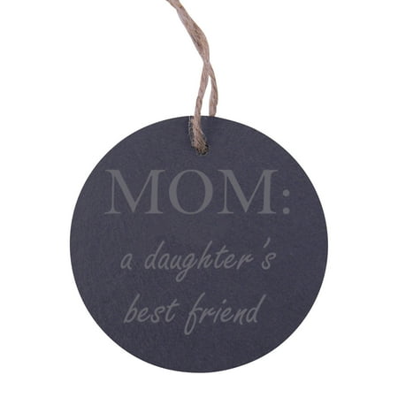 Christmas With Friends Mom: a daughter's best friend 3.25-inch Circle Slate Hanging Christmas Tree Ornament with String ()