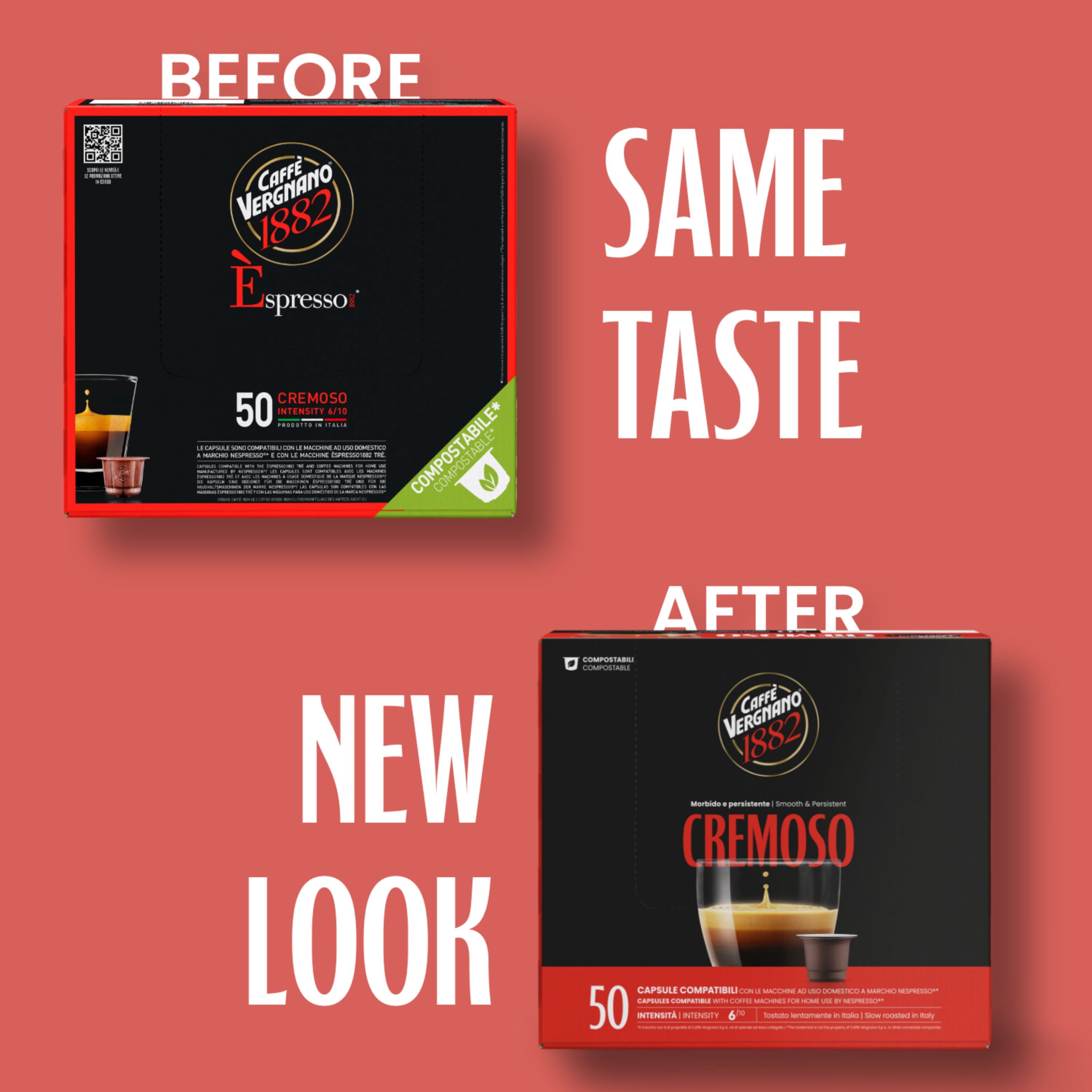 Caffe' Vergnano 1882 Medium Roast Espresso Original Line Machine Compatible Capsules, Arabica Robusta Espresso Coffee, Italian Coffee For Nespresso Coffee Machines, Intensity 6/10, Cremoso, 50 Ct