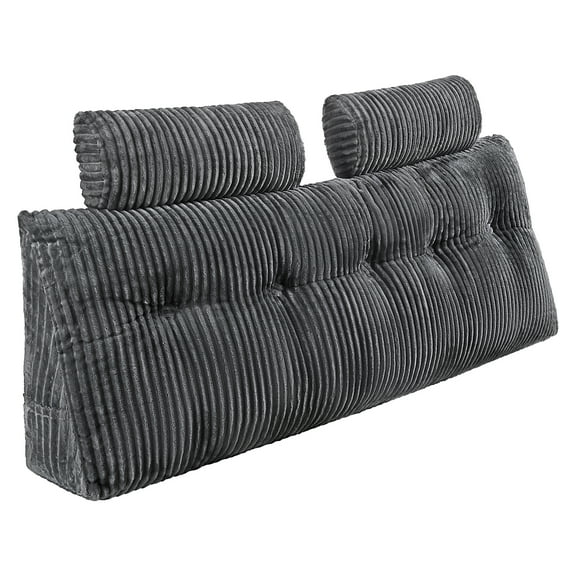 KFFKFF Queen Size Wedge Headboard Pillow with Side Pockets and Adjustable Headrests, Washable Flannel Cover, Ideal for Reading, Gaming, Relaxing, and Working in Bed, Grey
