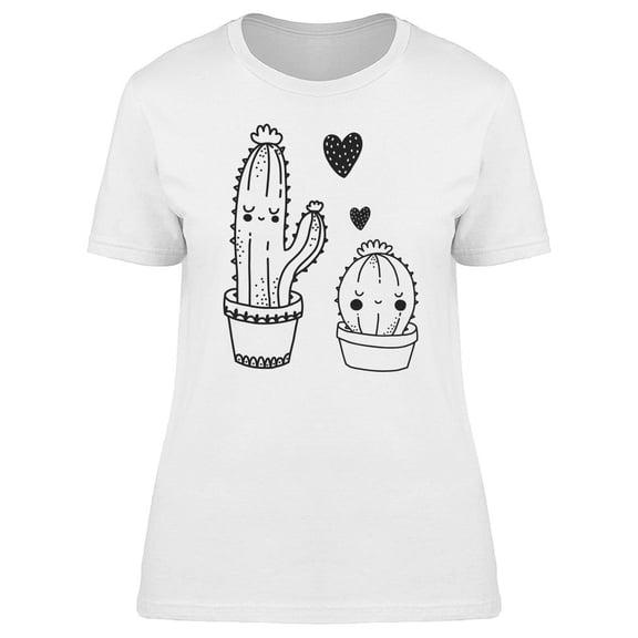 Cactus Couple In Love B&W T-Shirt Women -Image by Shutterstock, Female Large