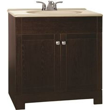 RSI HOME PRODUCTS SEDONA COMBO BATHROOM VANITY CABINET WITH BEIGE SST TOP, FULLY ASSEMBLED, JAVA,