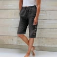 thumbnail image 2 of Timegard Womens Shorts Elastic Waist Button Drawstring Straight Leg Casual Knee Length Pants Summer, 2 of 8