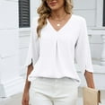 thumbnail image 5 of Maplenight Womens 3/4 Sleeve Shirts Pleated Dressy Business Casual Tops Loose V Neck Office Work Shirt, 5 of 7