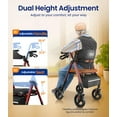 thumbnail image 5 of VOCIC Heavy-Duty Rollator | 330lb Capacity | All-Terrain Wheels & Foldable Design | Red, 5 of 9