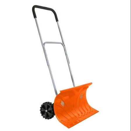 Ivation Heavy Duty Rolling Snow Pusher with 6&quot; Rubber Wheels &amp; Adjustable Handle, Bright Orange