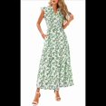 thumbnail image 3 of Vestido Midi Estampado con Escote en V, Mangas Plisadas y Volantes, Imagen 6 S, 3 of 7