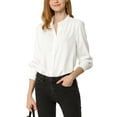 thumbnail image 2 of INSPIRE CHIC Women's Stand Collar Button Down Long Sleeve Shirts 2XL White, 2 of 6