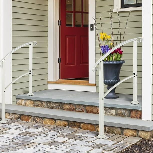 Salonmore Transitional Handrail Fits 1 Or 3 Steps White Stair Rail Handrails For Outdoor Steps Wrought Iron Handrail With Installation Kit Walmart Com Walmart Com