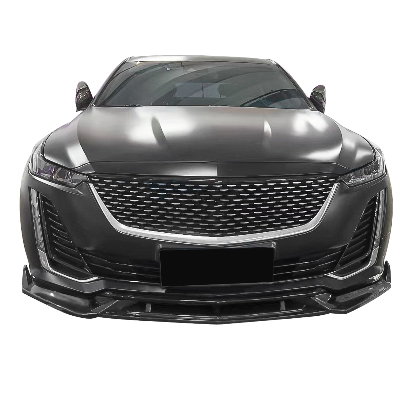 Ikon Motorsports Compatible with 2020-2024 Cadillac CT5 Premium Luxury & Luxury 3PCS Front Bumper Lip Spoiler Kit IKON Style PP Gloss Black