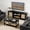 Black, variant on Mid-Century Rattan 70” TV Stand with Double Door Cabinets & Open Shelves + 2-Tier Coffee Table with Woven Cane Shelf – Boho Living Room Storage Set for Small Spaces