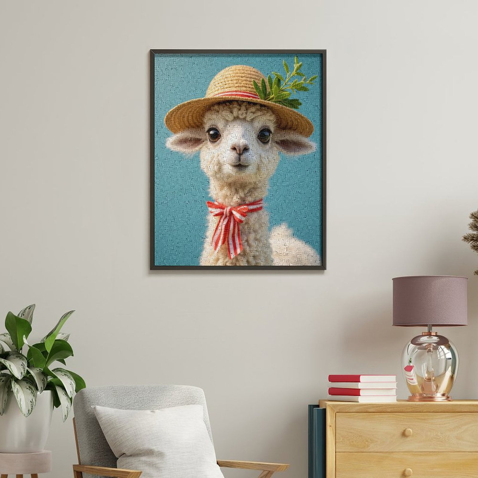 Paint by Numbers Kit for Adults, Adorable Alpaca With Straw Hat Paint by Numbers, Easy Paint by Numbers Kit for Adults Beginner, DIY Adult Paint by Number Kits on Canvas, Home Decor