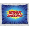 thumbnail image 1 of Motivational Tapestry, Comic Book Design with Half Tone and Lines Background Super Awesome Quote, Wall Hanging for Bedroom Living Room Dorm Decor, 80W X 60L Inches, Red Blue Yellow, by Ambesonne, 1 of 2