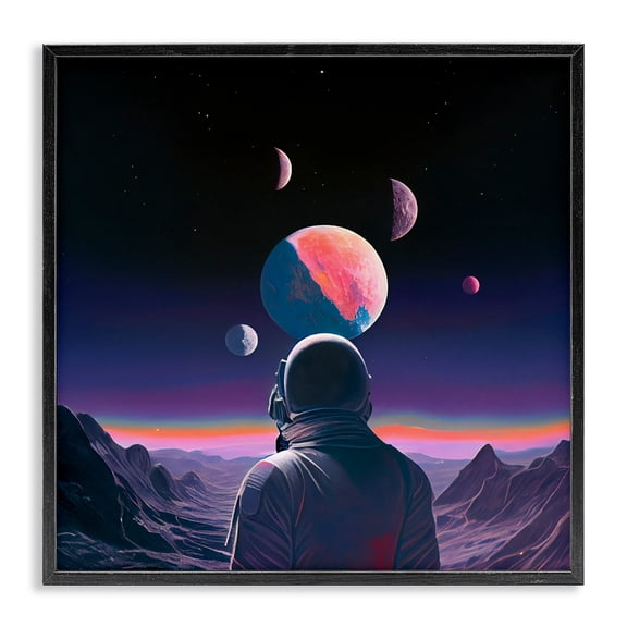Astronaut & Purple Toned Terrain Black Framed Giclee Art, design by Sasha