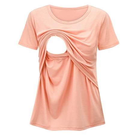 

NIUREDLTD Women Maternity Casual Short Sleeve Round Neck Nursing Tops T Shirt For Breastfeeding Loose Tee