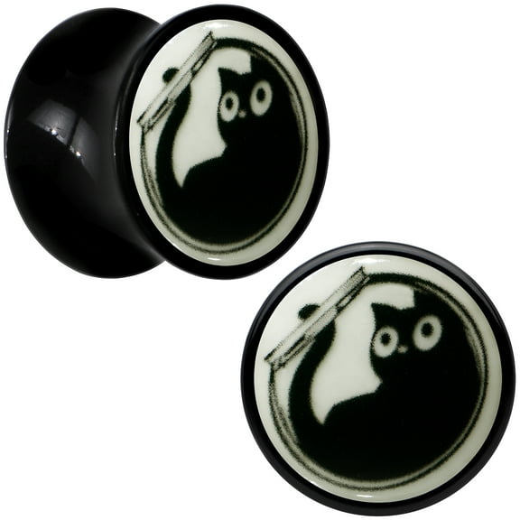 Body Candy 0g 2PC Black Acrylic Glow in the Dark Fishbowl Kitty Cat Saddle Plugs Double Flare Plug Ear Plug Gauges 8mm