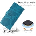 thumbnail image 6 of For Apple iPhone 16 Pro 6.3" Flower Embossed Buckle Case, Card Slots/Pocket, PU Leather Flip Wallet Case With Short Wrist Strap,Blue,For iPhone 16 Pro, 6 of 7