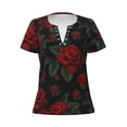 thumbnail image 2 of Fuzoiu Roses Print Women's V-Neck T-Shirt,Women's Short Sleeve Top, Comfortable for Work, Leisure, and Sports, 2 of 7