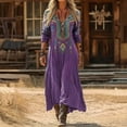 thumbnail image 2 of XIAONU Women's Tribal Embroidery Print Maxi Dress V Neck Long Sleeve Loose Casual Gown, 2 of 4