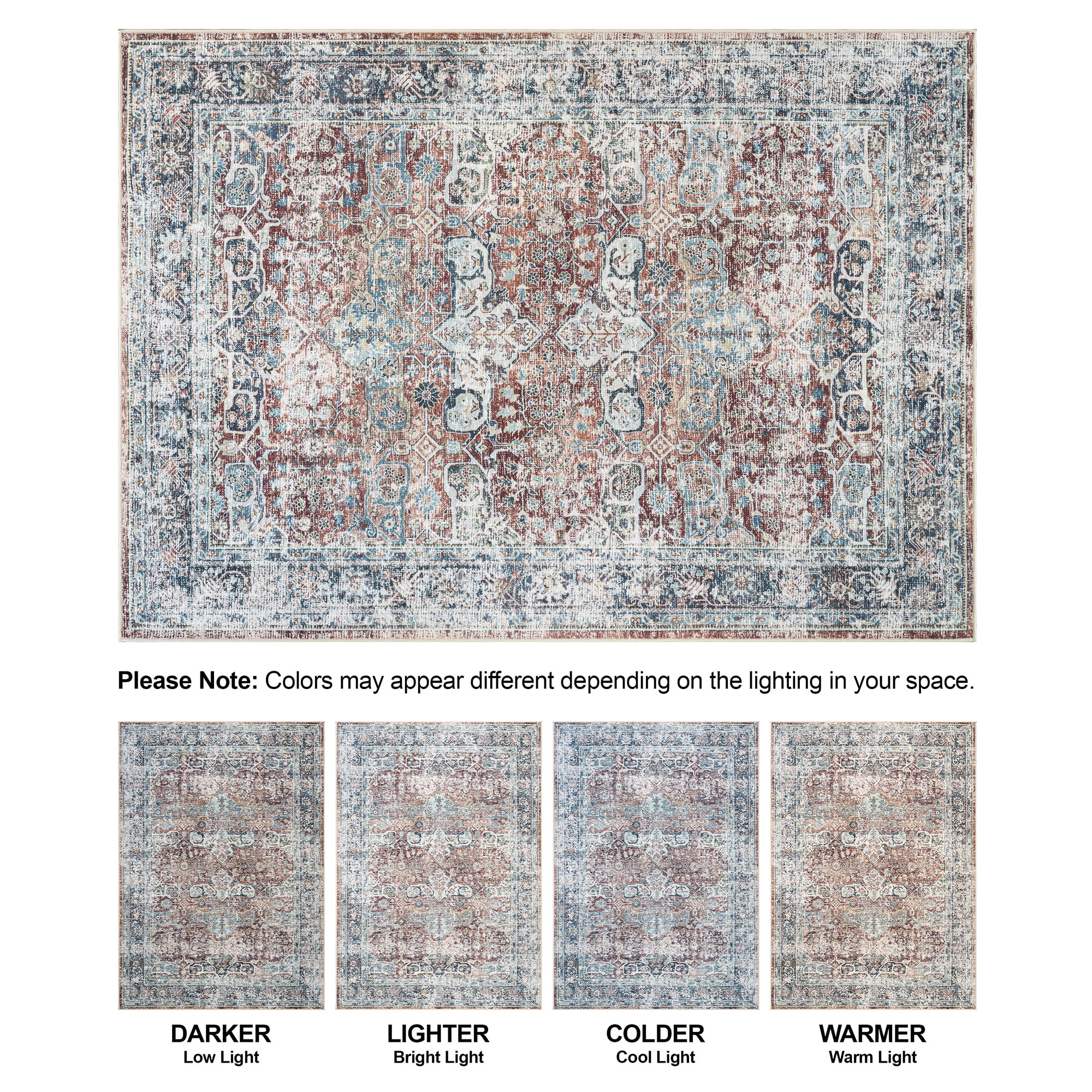 Bloom Rugs Washable Non-Slip 12 ft Runner - Brick / Dark Blue Traditional Oriental Runner for Entryway, Hallway, Bathroom, and Kitchen - Exact size: 2'6" x 12'