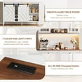 thumbnail image 3 of 72" Farmhouse Bar Cabinet with Sliding Barn Door & Charging Station - Large Buffet with Wine Hutch, 2 Drawers & 8 Shelves, LED Rustic Coffee Bar for Dining Room, 3 of 7