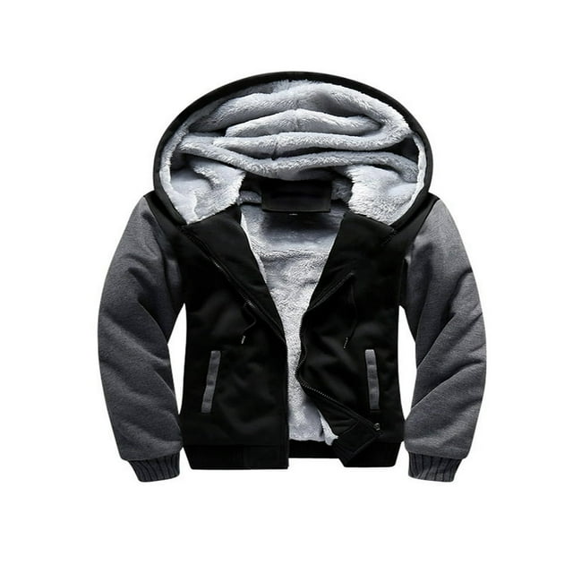 Winter Jacket for Men with Hood Contrast Color Long Sleeve Zip Sweatshirt