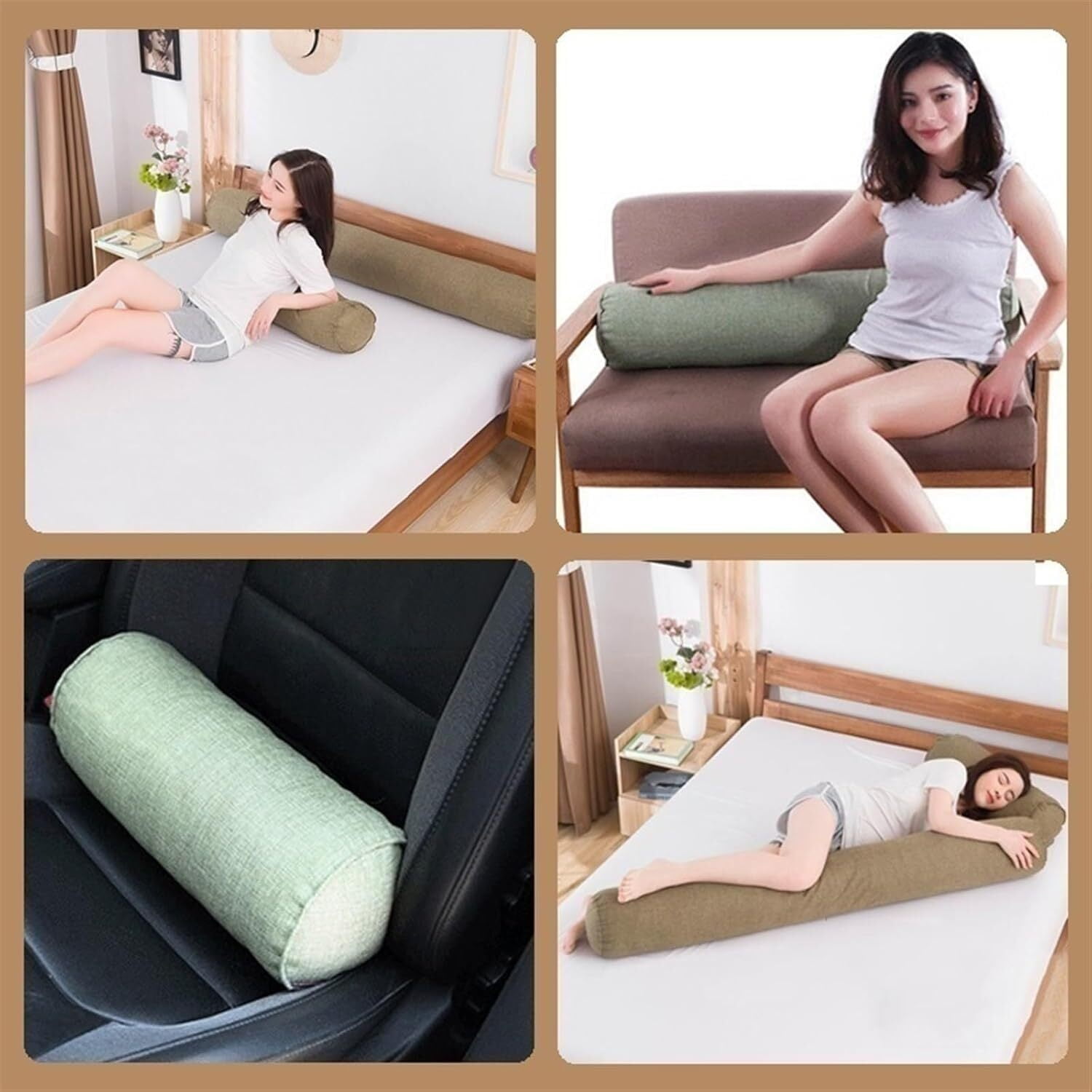 BH-JJSMGS Velvet Round Cervical Roll Cylinder Bolster Sleep Pillow with Removable Washable Cover, Full Moon Bolster for Knee/Leg/Neck Round Cylinder Pillow for Sleeping on Side or Back