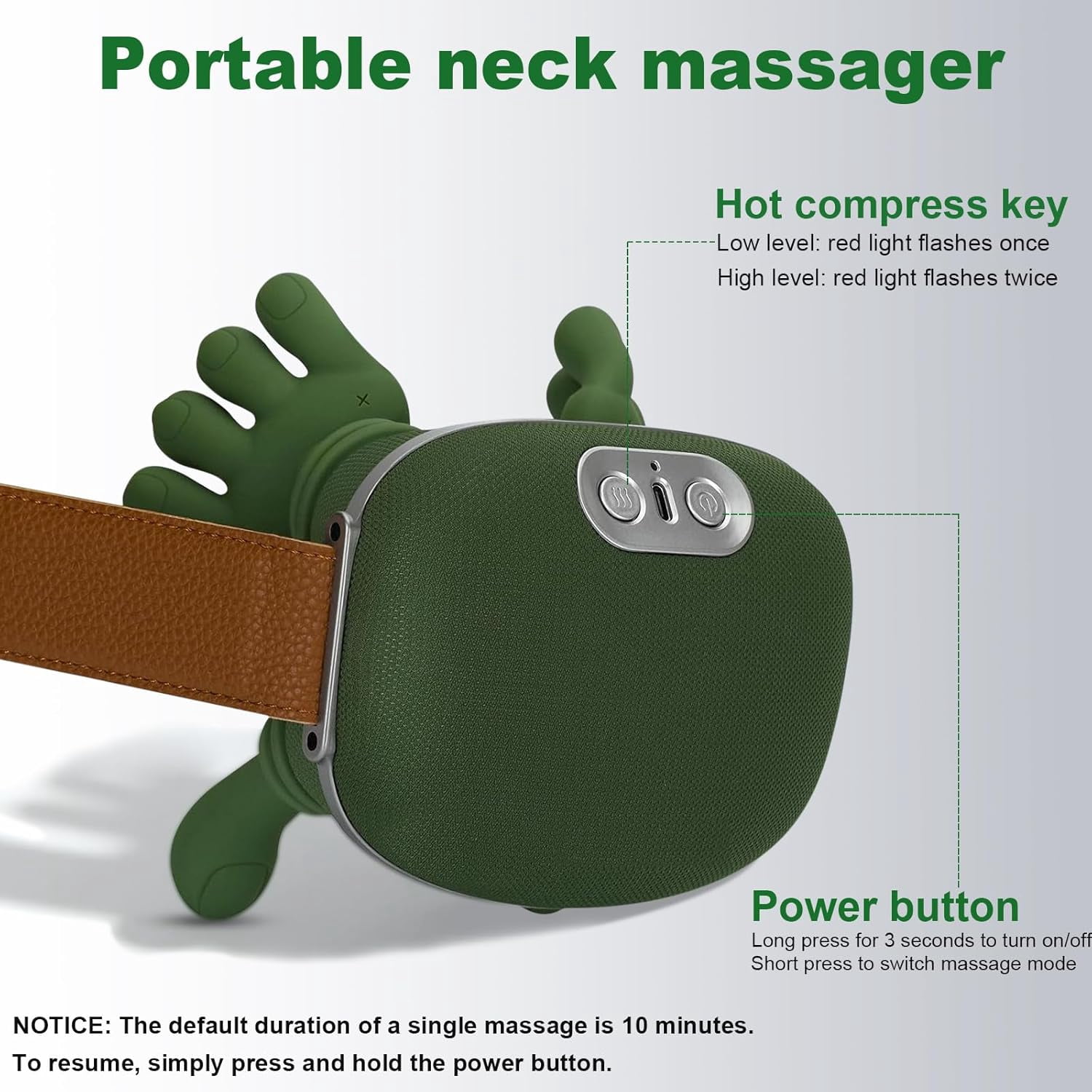 Neck Massager with Heat, 4D Deep Tissue Shiatsu for Pain , Electric Cervical Shoulder Back Muscle Relaxation (Green)