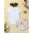 thumbnail image 4 of Bagilaanoe 3pcs Newborn Baby Girl Short Pants Set Short Sleeve Letter Print Romper Tops + Shorts + Headband 3M 6M 12M 18M Infant Casual Summer Outfits, 4 of 9