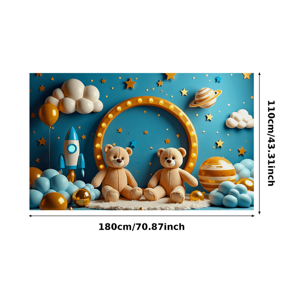 Blue Themed Background with Clouds Stars and Teddy Bears Banner Party Decorations Birthday Party Photography Props Baby Shower Backdrop Decors
