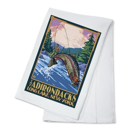 Long Lake, New York  - Fly Fishing - The Adirondacks - Lantern Press Artwork (100% Cotton Kitchen (Best Fly Fishing In New York)