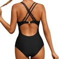 thumbnail image 5 of Mrzhqd One Piece Swimsuits for Women Ruched Tummy Control Vintage Bathing Suits Summer Beach Strappy V Neck Solid Color Monokini Bathing Suit Black L, 5 of 7