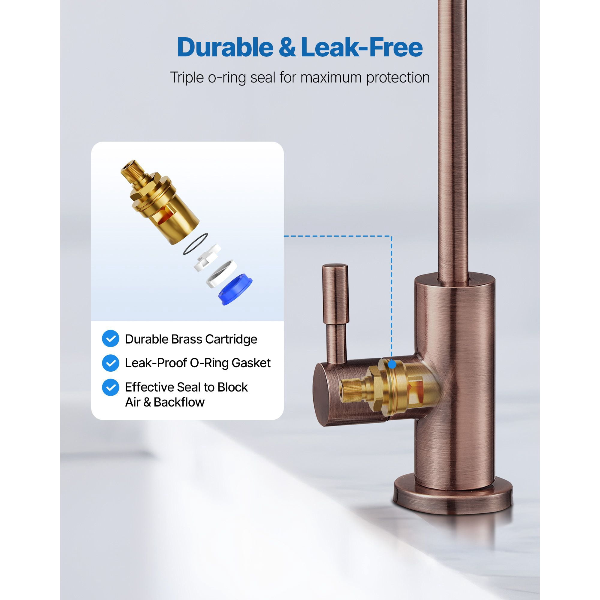 Premium Lead-Free Drinking Water Faucet, Food Grade 304 Stainless Steel Brass Valve, ANSI 61 Tested RO Filter Tap for Kitchen Sink Clean Water