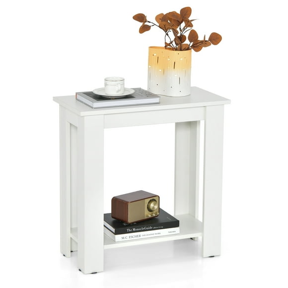 Topbuy Wood End Table 2-tier Rectangular Side Table Home Accent Table w/ Storage Shelf Small Night Stands Sofa Side Coffee Table White