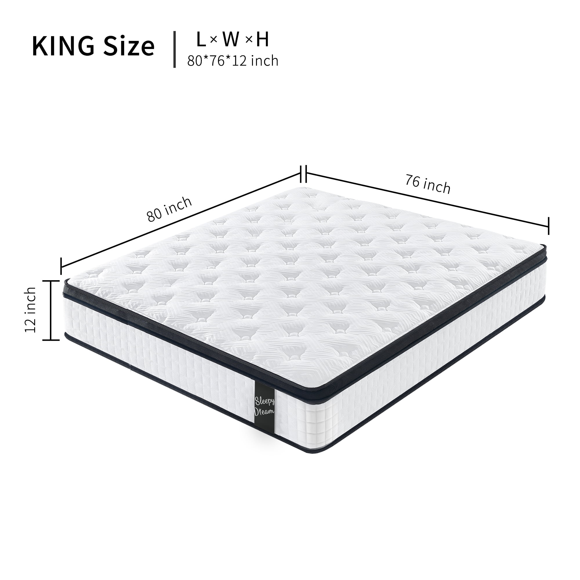 King Size Mattress,12 Inch Memory Foam Knitted Cover Hybrid Mattress,Individual Pocket