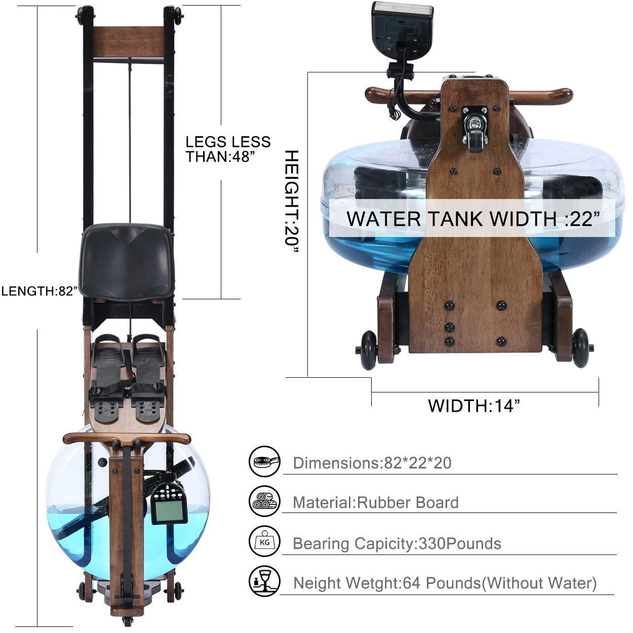 TRUNK Foldable Solid Wood Water Rowing Machine