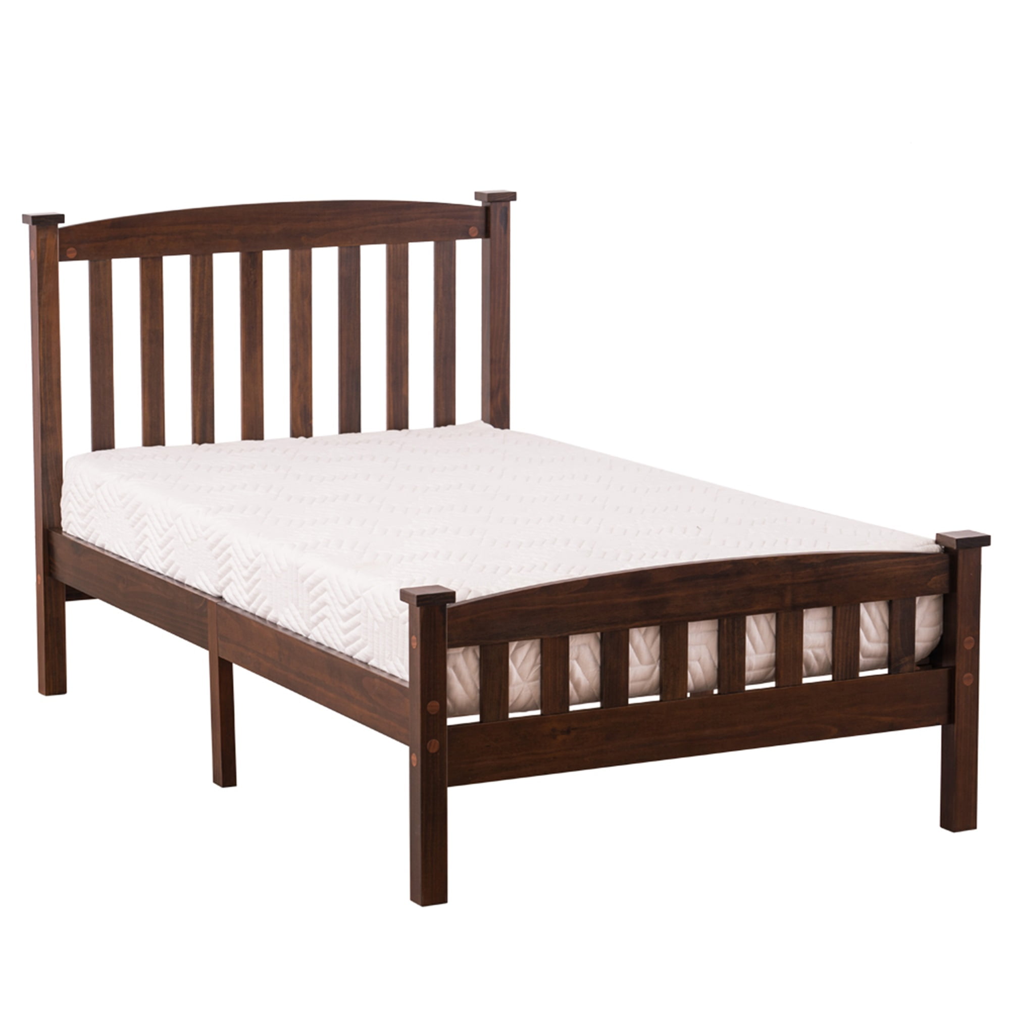 Spaco Twin Bed Frame with Headboard Wood Platform Bed for Kids Adults, Walnut Spaco Twin Bed Frame with Headboard Wood Platform Bed for Kids Adults, Walnut