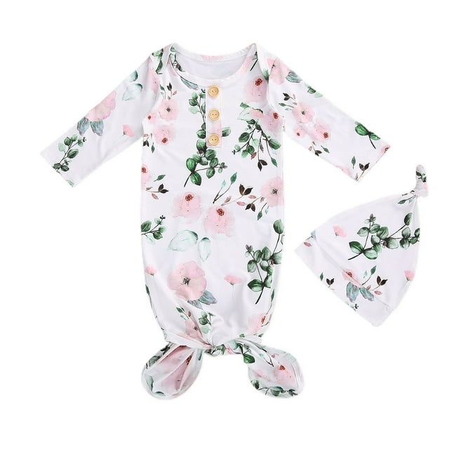 ITFABS Ensemble de 2 Sacs de Couchage pour Bébé, Poche de Sommeil à Imprimé Floral et Dessin Animé, Bonnet Rond