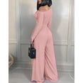 thumbnail image 4 of CHICME Jumpsuits for Women Dressy Pearls Decor Long Sleeve Casual Ruched Wide Leg Rompers Pink-L, 4 of 9