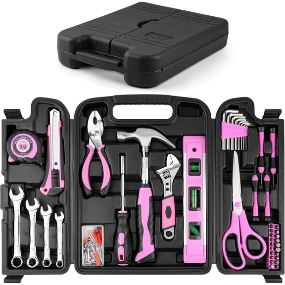 125 PCS Pink Household Tool Set, Pink Ladies Basic House DIY Toolkit Set for Home Garage Office College Dormitory Use, Hand Tool Kits for Women