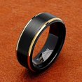 thumbnail image 3 of FlyFlise Black Tungsten Rings for Men Wedding Band Gold Step Edge Size 6-16 (Tungsten, 6), 3 of 4